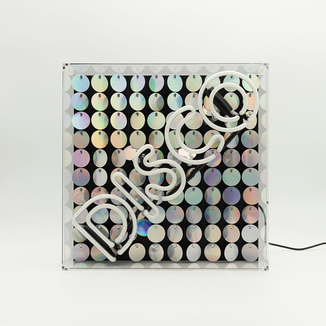 'Disco' Glass Neon Sign with Sequins