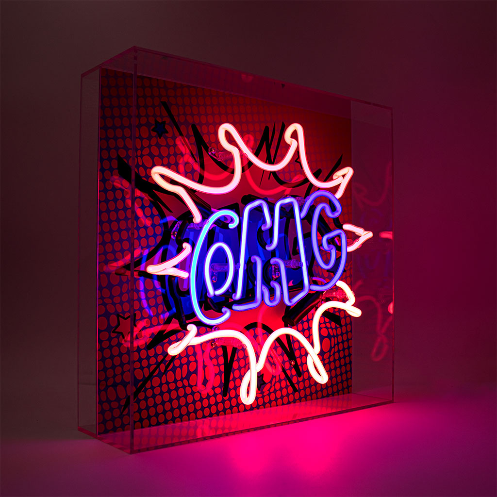 'OMG' Large Glass Neon Box Sign