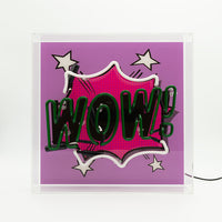 'WOW' Large Glass Neon Box Sign