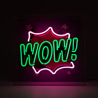 'WOW' Large Glass Neon Box Sign