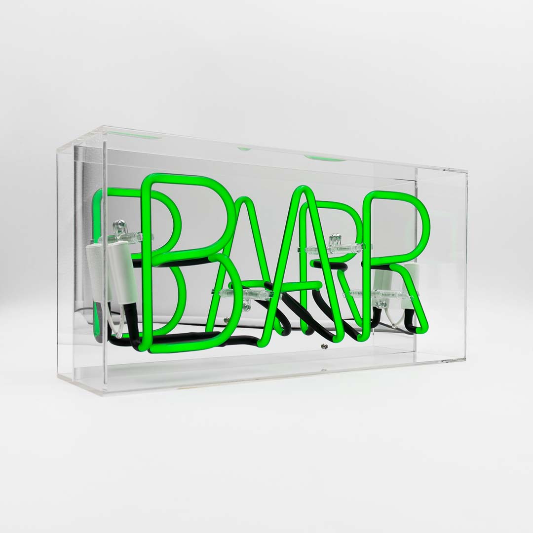 Enseigne néon en verre 'Bar' - VERT