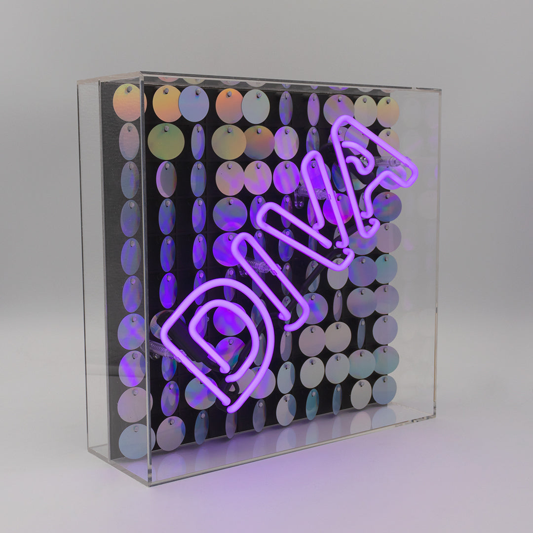 Diva" Acrylbox Neonlicht mit Pailletten