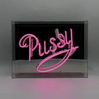 'Pussy' Glass Neon Sign - Pink
