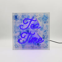 Tea Time" Glas-Neonschild - Blau