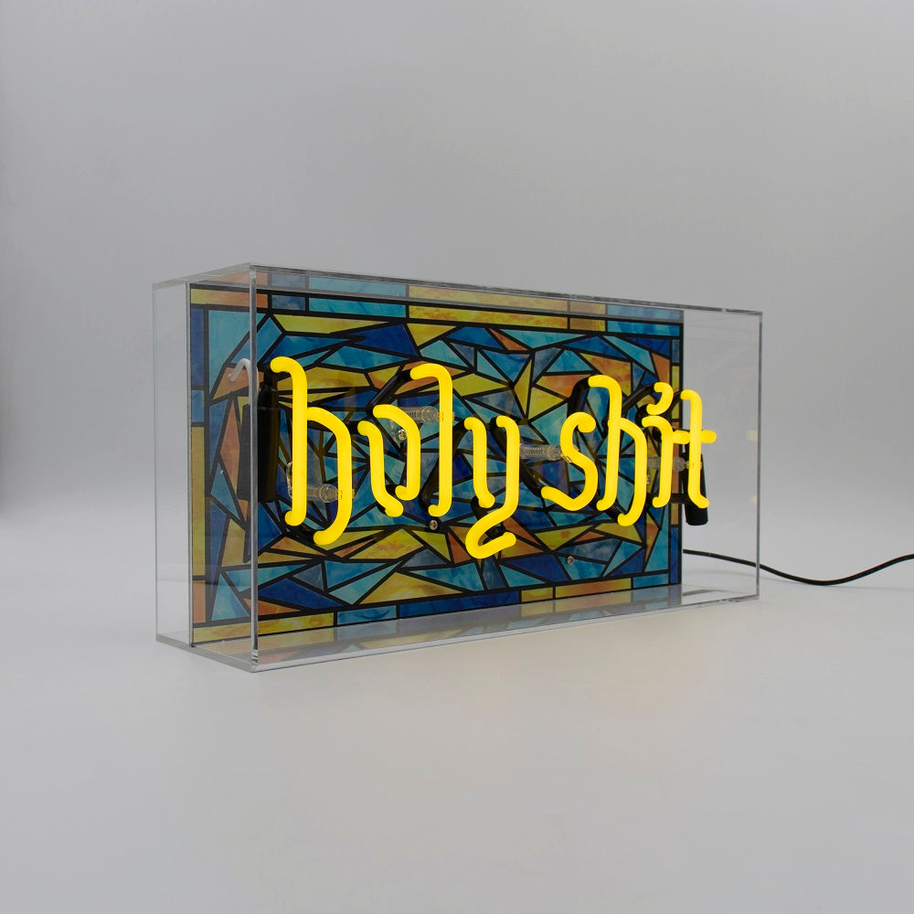 Panneau néon en verre "Holy Shit