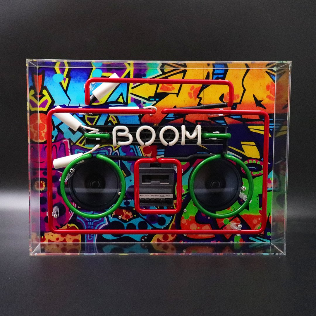 'Boom Box' Large Acrylic Box Neon Light with Graphic - Locomocean