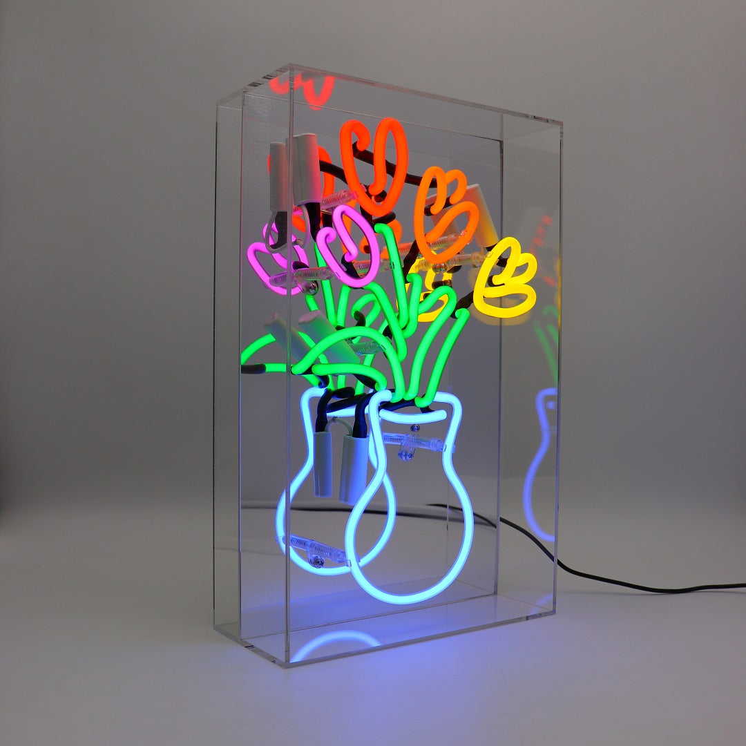 'Vase of Tulips' Glass Neon Sign