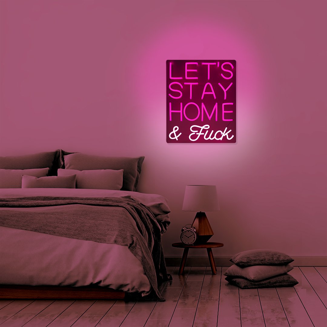 Neón LED rosa para montaje en pared 'Lets Stay Home & F*ck