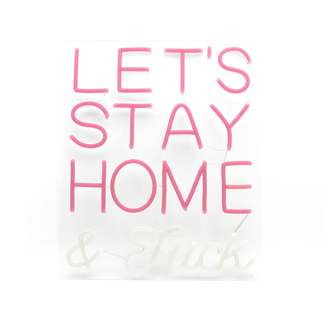 Neón LED rosa para montaje en pared 'Lets Stay Home & F*ck