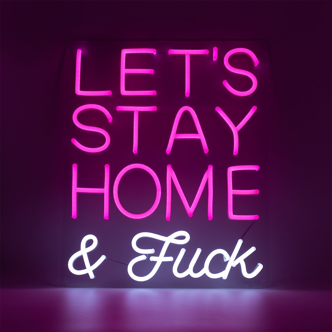 Neón LED rosa para montaje en pared 'Lets Stay Home & F*ck
