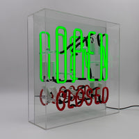 Großes Neonschild aus Glas 'Geöffnet / Geschlossen