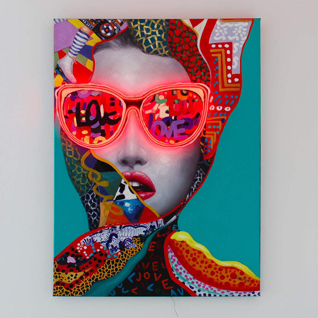 'Chic Woman' Wall Artwork with LED Neon - SMALL