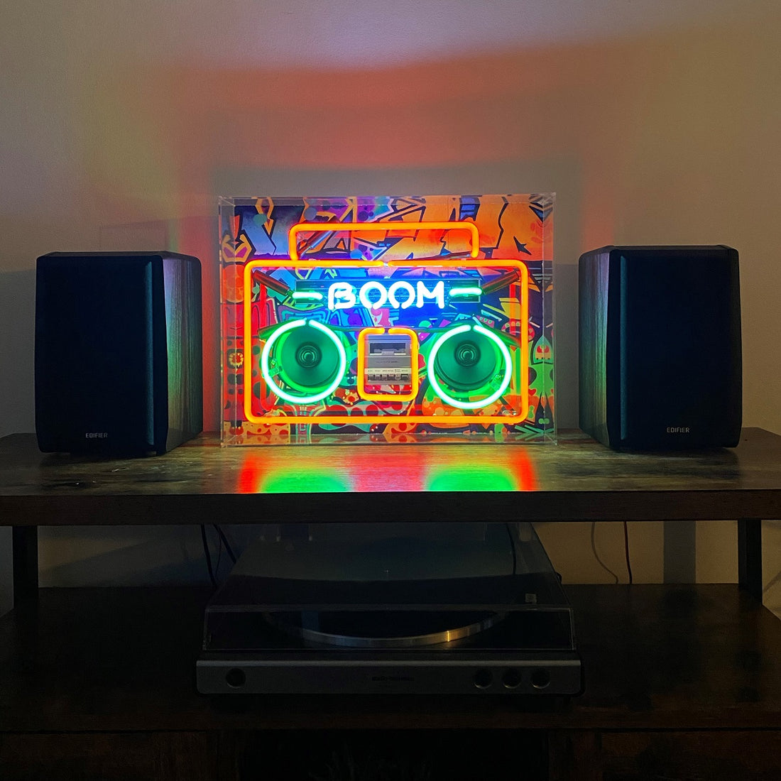 'Boom Box' Large Glass Neon Sign