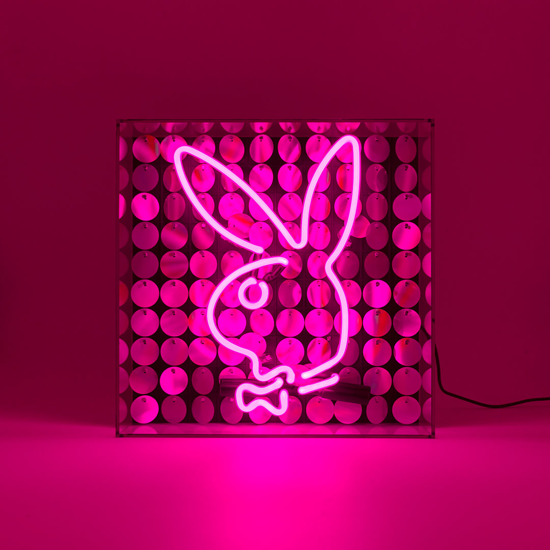 Playboy X Locomocean - Disco Bunny - Insegna in vetro con scatola al neon