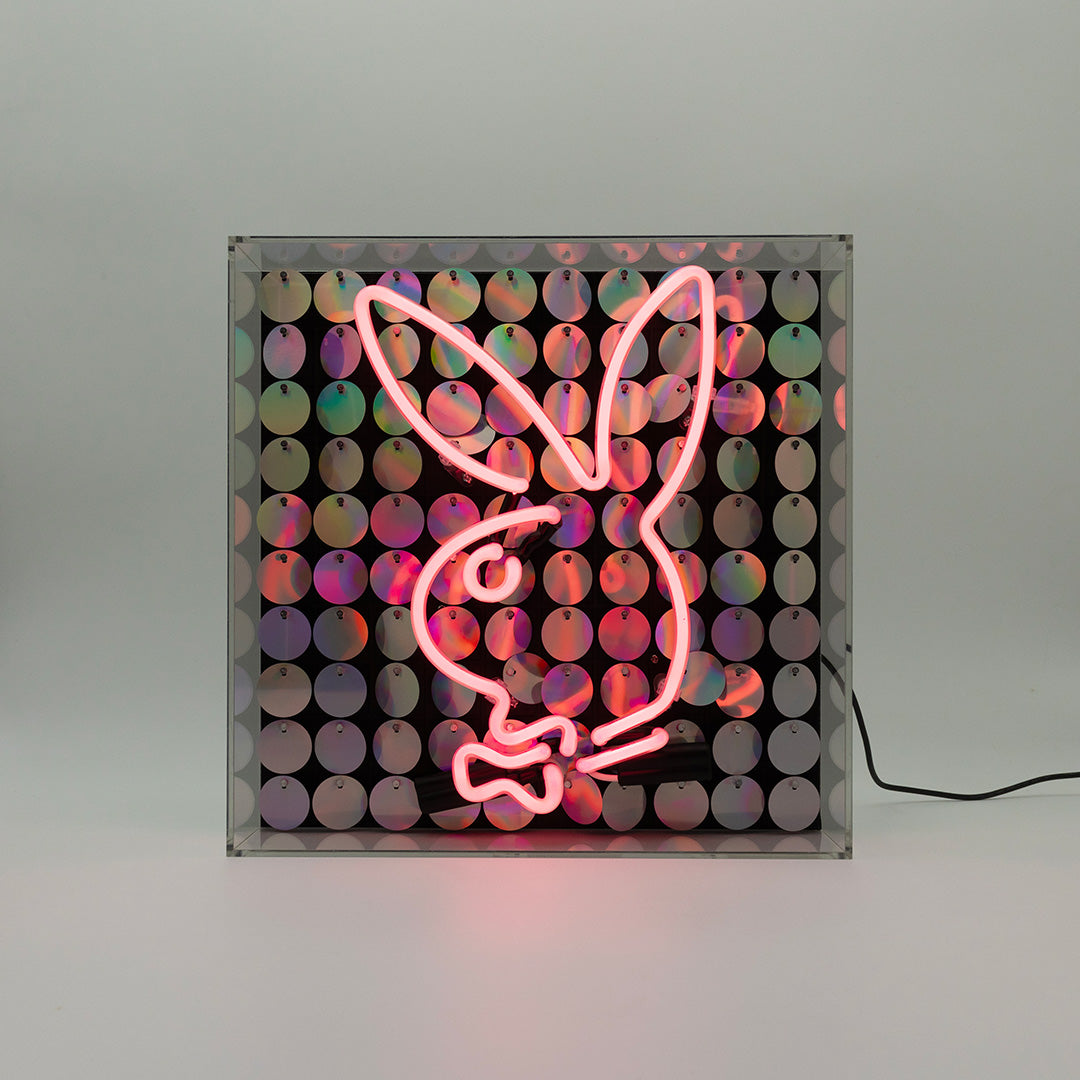 Playboy X Locomocean - Disco Bunny - Insegna in vetro con scatola al neon