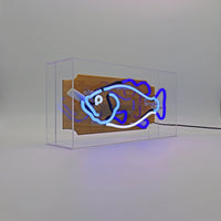 'Trophy Fish' Glass Neon Box Sign - Blue