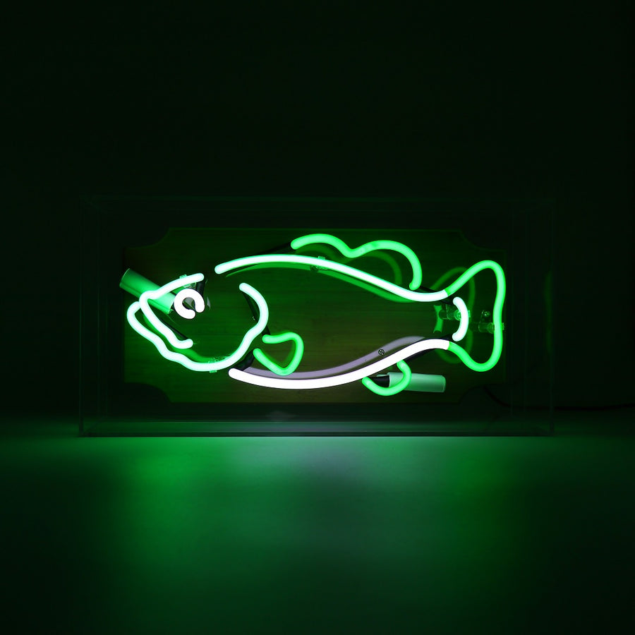 'Trophy Fish' Glass Neon Box Sign - Green