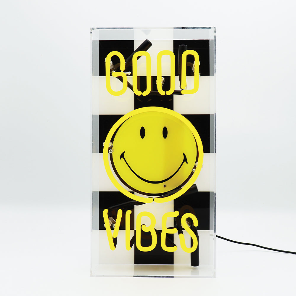 Good Vibes: The Original Smiley Acrylic Box Glass Neon