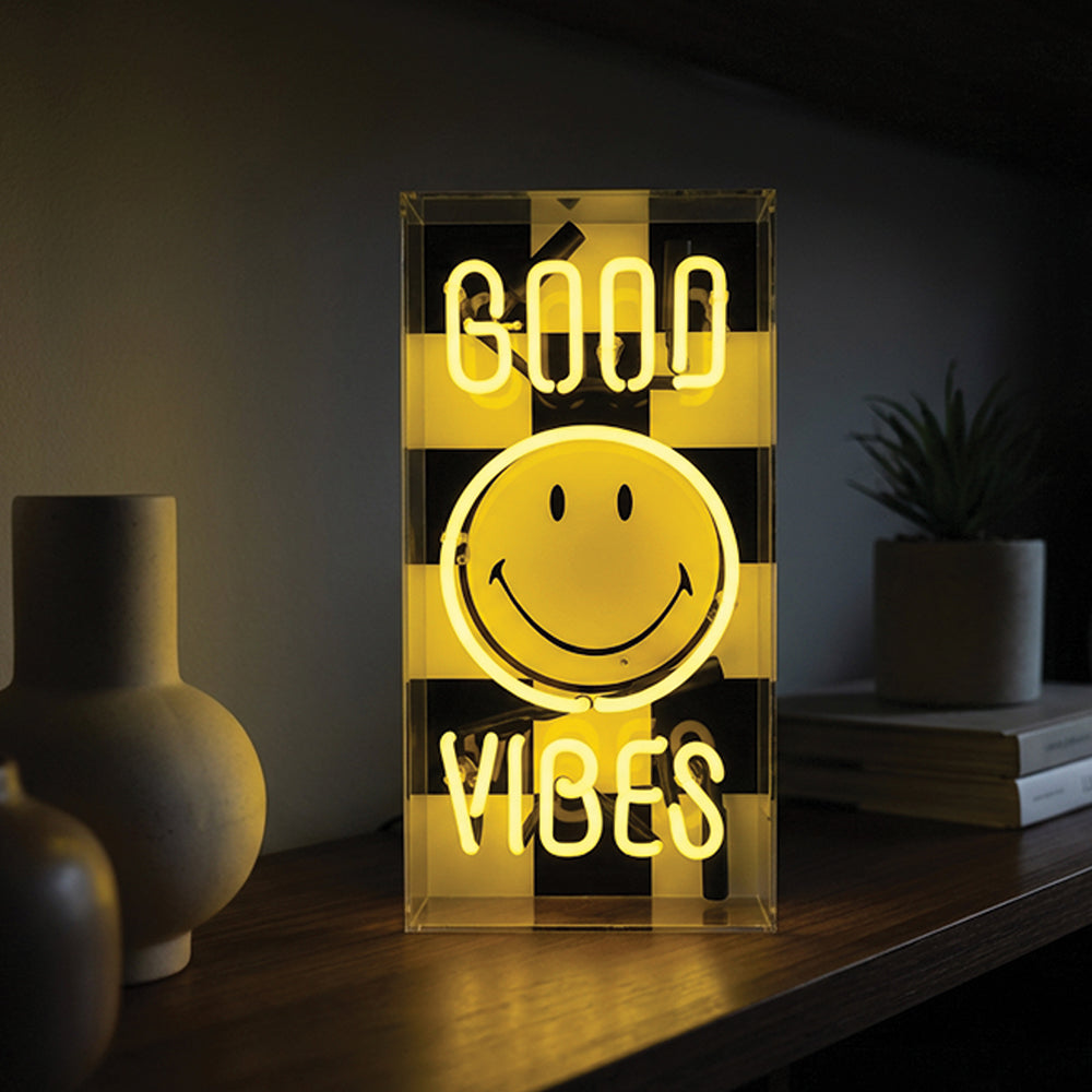 Good Vibes: The Original Smiley Acrylic Box Glass Neon