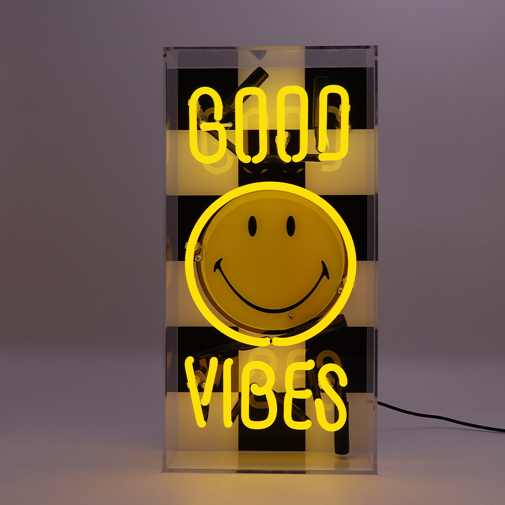 Good Vibes: The Original Smiley Acrylic Box Glass Neon