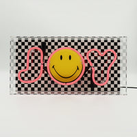 Joy Checkered: The Original Smiley Acrylic Box Glass Neon