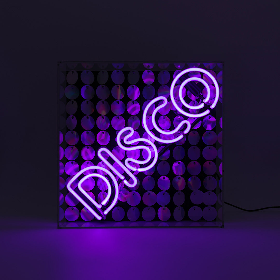 Panneau néon en verre 'Disco' avec paillettes