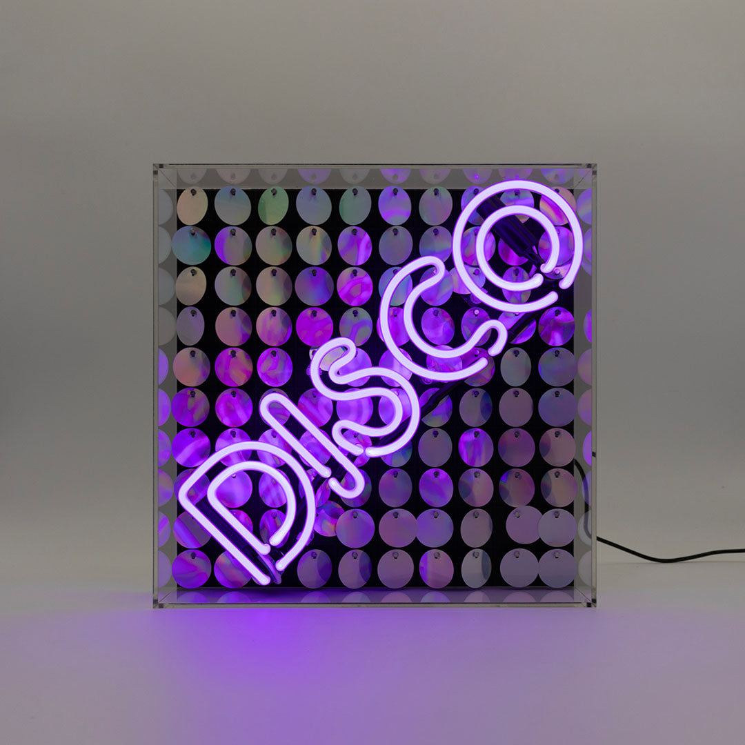Panneau néon en verre 'Disco' avec paillettes