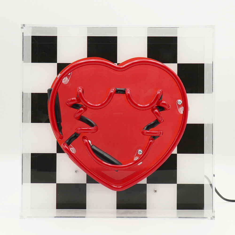 Checkered Heart: SW Smiley Acrylic Box Glass Neon