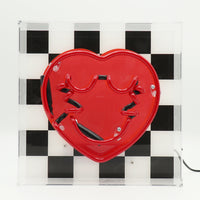 Checkered Heart: SW Smiley Acrylic Box Glass Neon