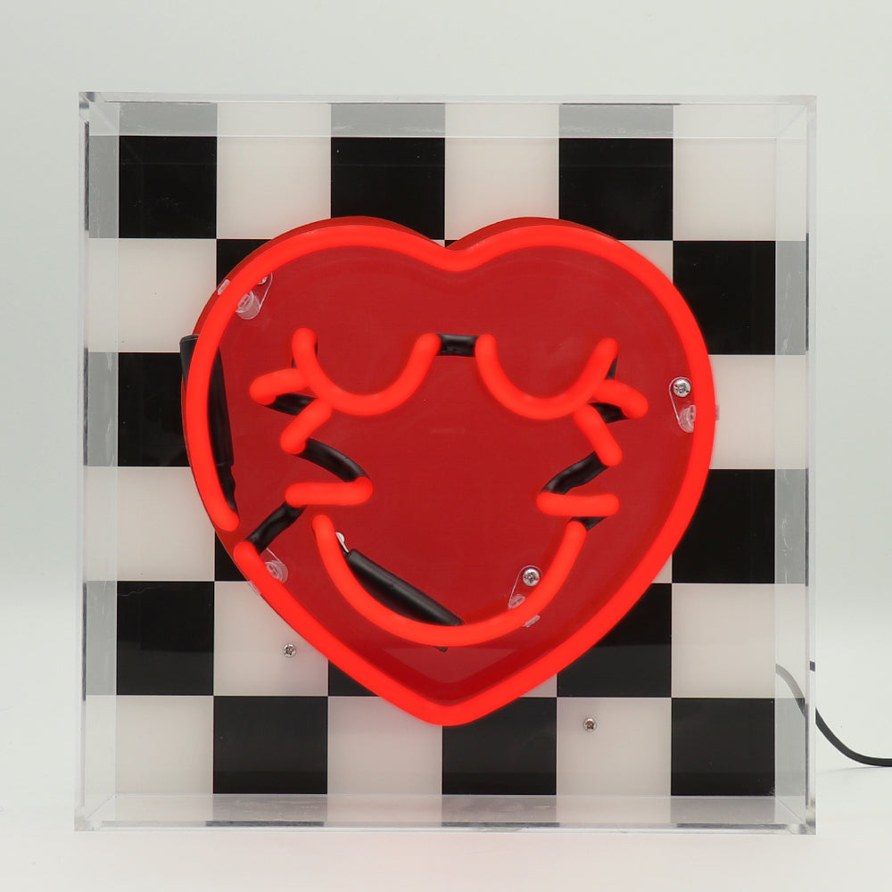 Checkered Heart: SW Smiley Acrylic Box Glass Neon