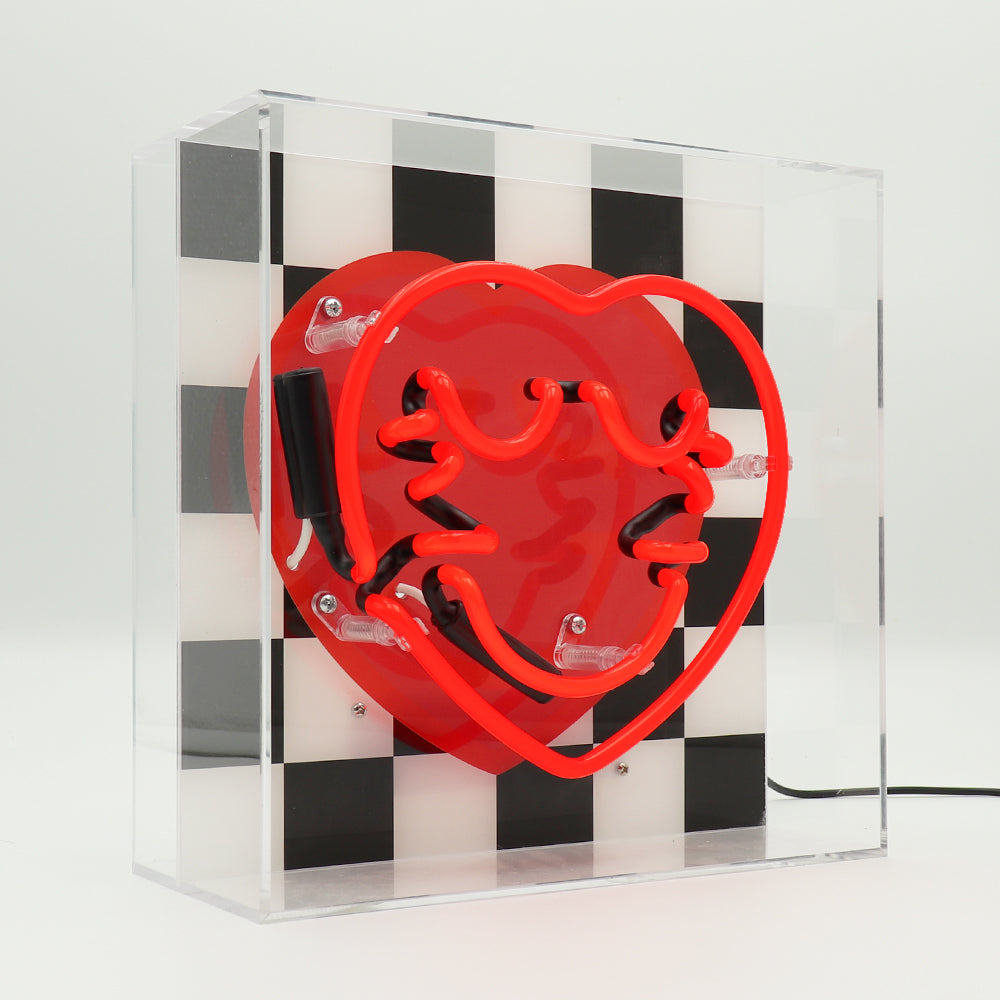 Checkered Heart: SW Smiley Acrylic Box Glass Neon