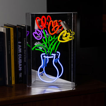 Vase mit Tulpen" Glas-Neonschild