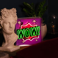 'WOW' Large Glass Neon Box Sign