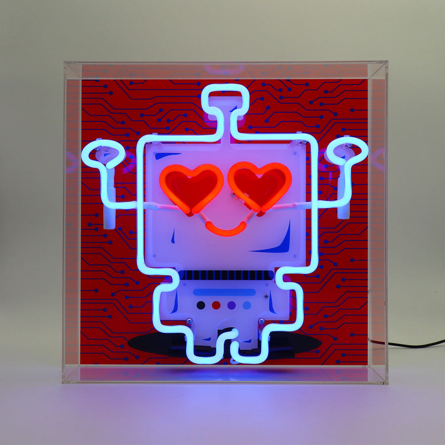 Cartello Robot grande scatola di vetro al neon