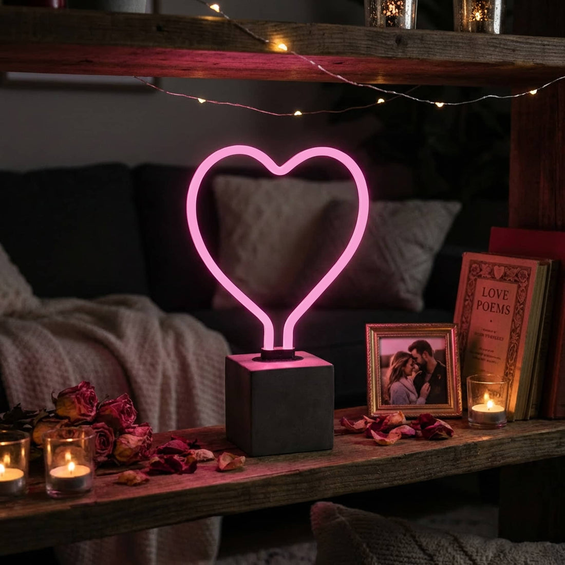 "Heart" en néon avec base en béton  