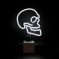 'Skull' en n﻿éon en verre avec base en béton (crâne)