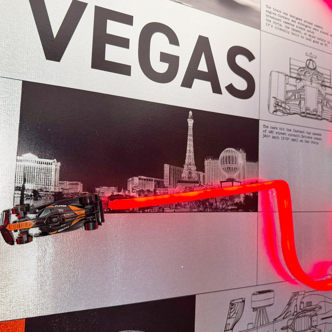 Race Track Las Vegas: LED Neon Silver Canvas