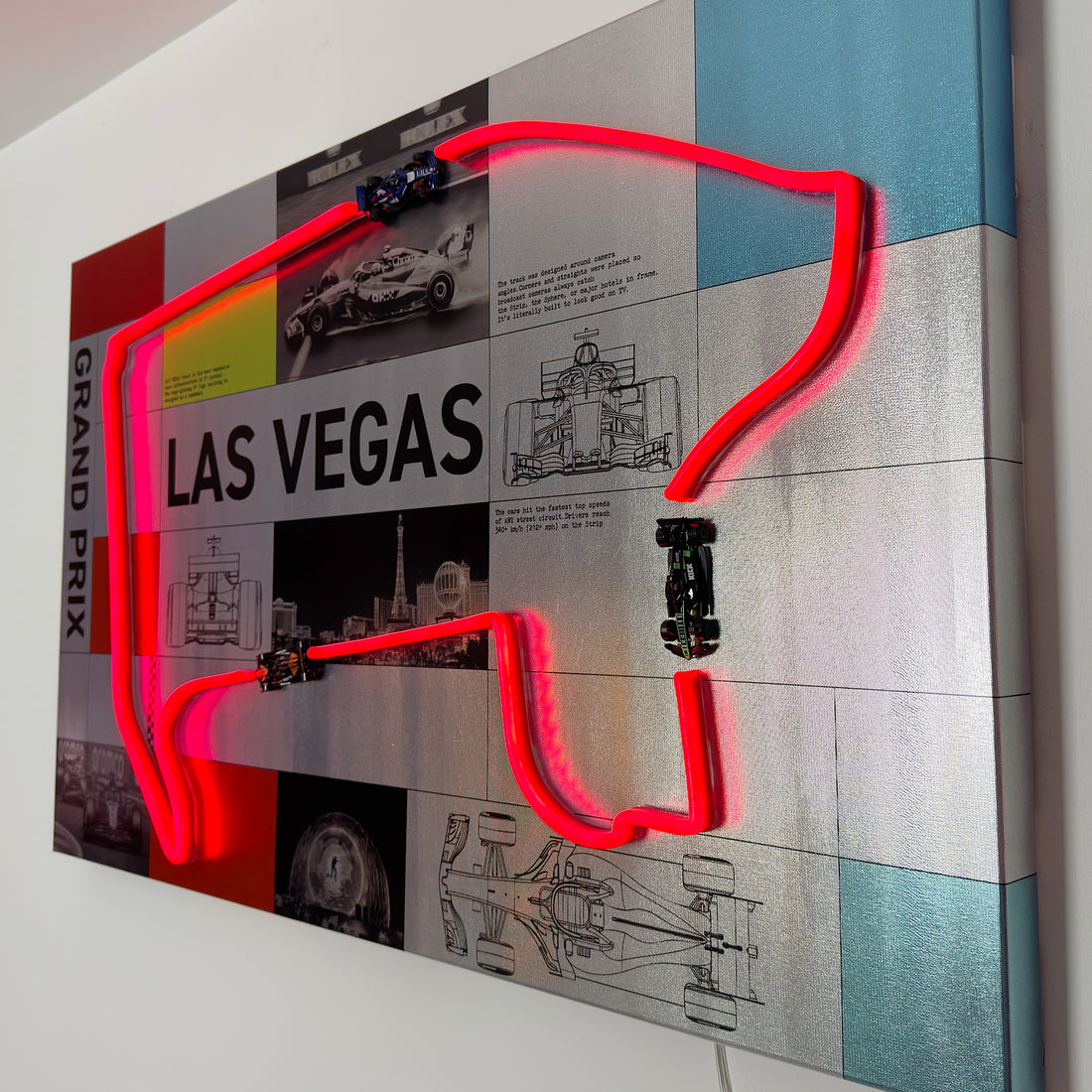 Race Track Las Vegas: LED Neon Silver Canvas