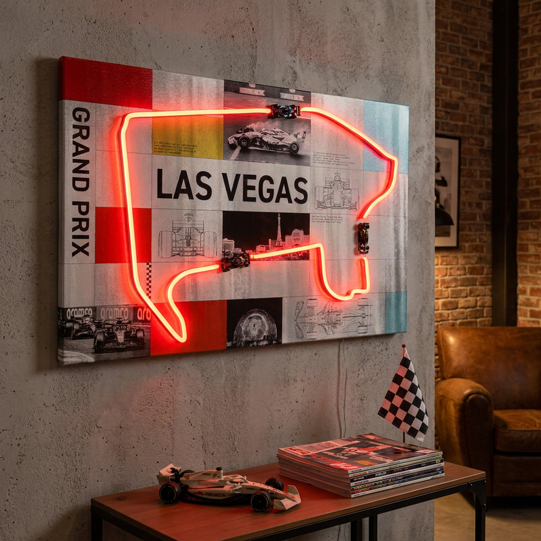 Race Track Las Vegas: LED Neon Silver Canvas