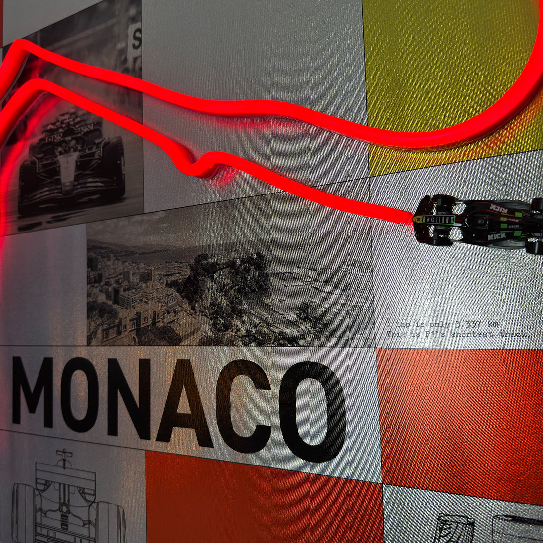 Race Track  Monaco: LED Neon Silver Canvas