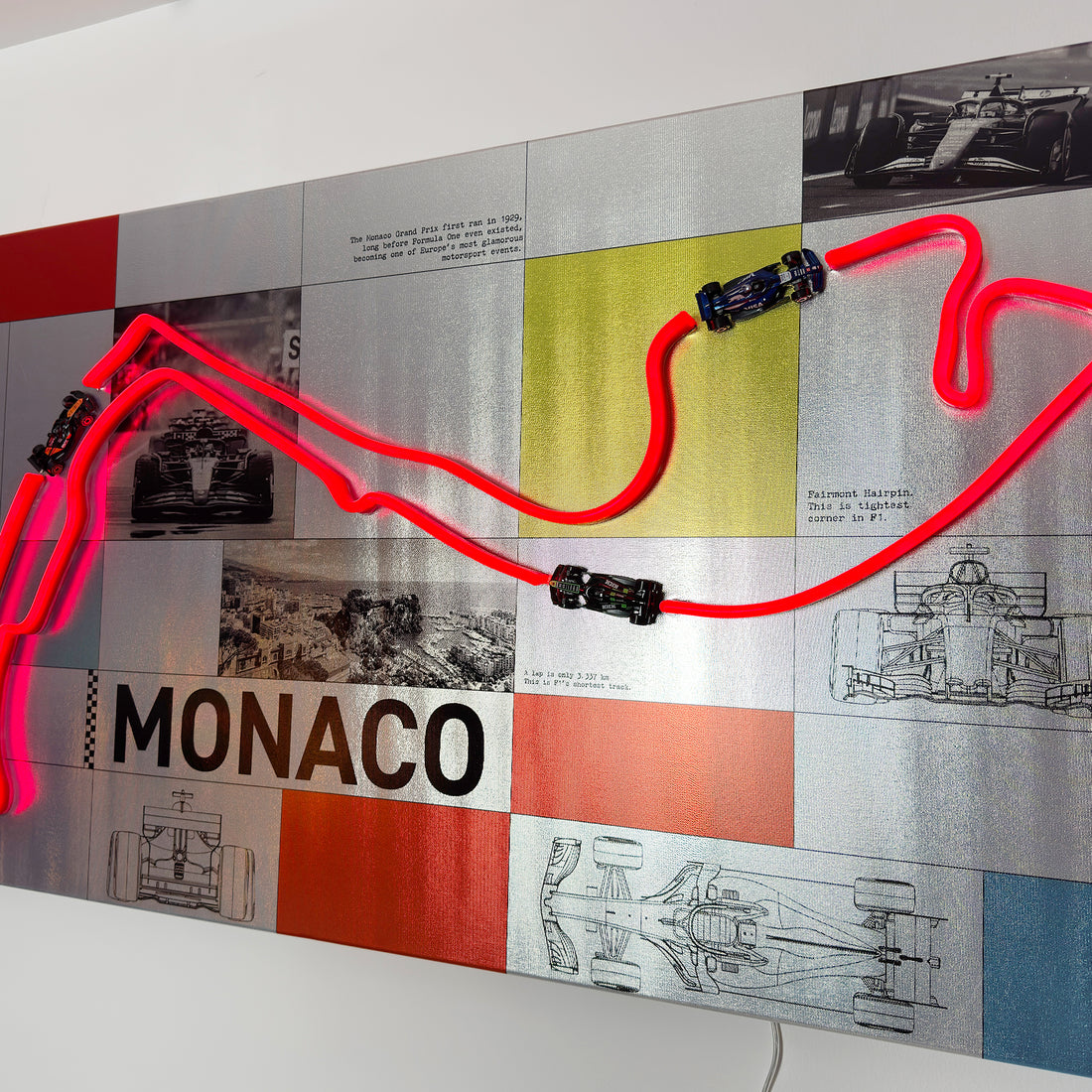 Race Track  Monaco: LED Neon Silver Canvas