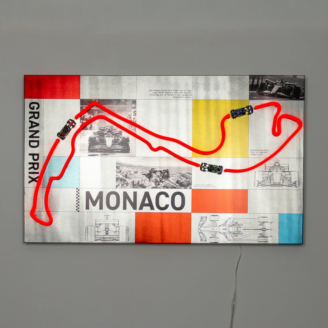 Race Track  Monaco: LED Neon Silver Canvas