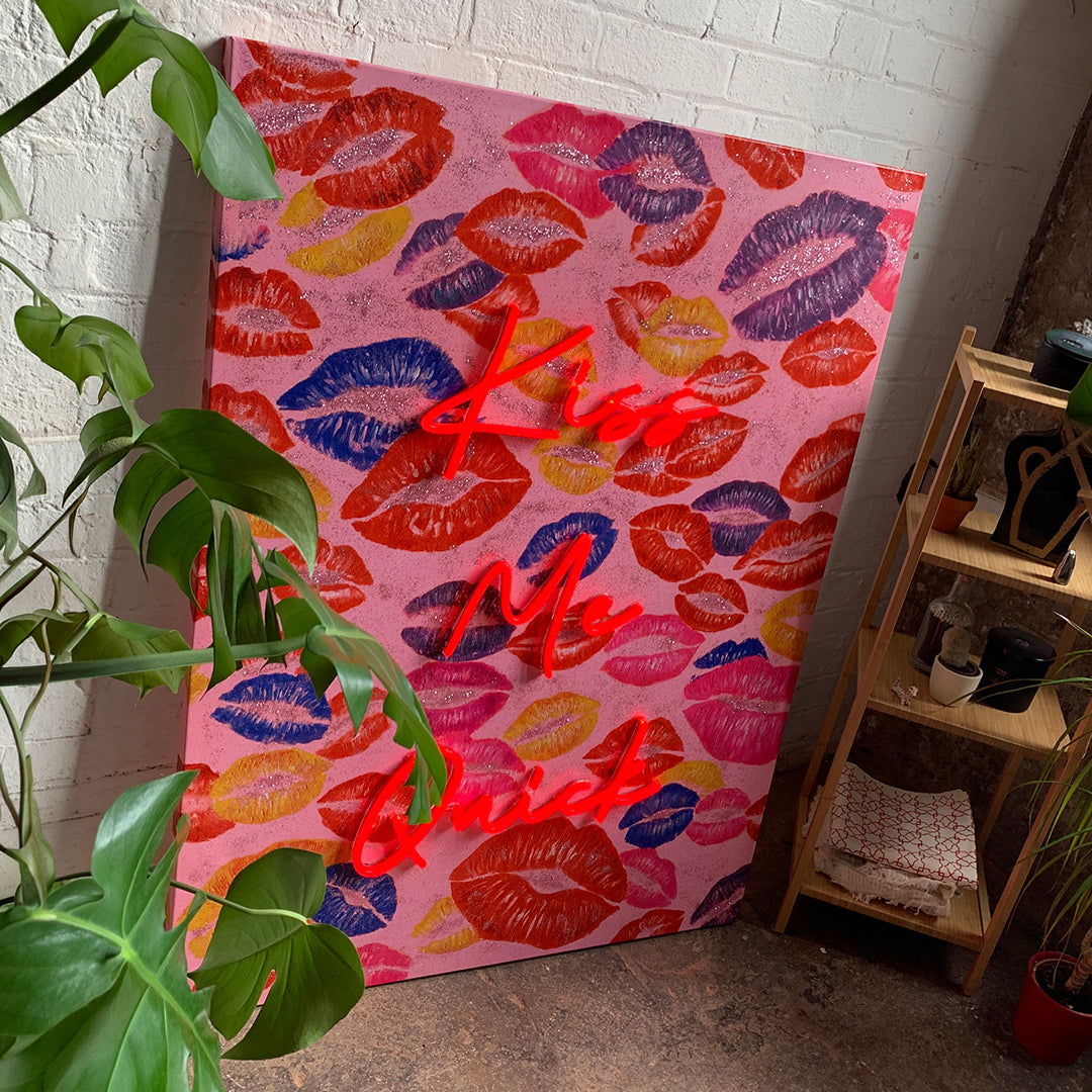 'Kiss Me Quick' Wall Artwork with LED Neon - STANDARD