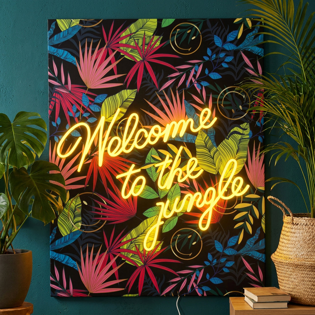 Welcome to the jungle Black: The Original Smiley LED Neon Canvas