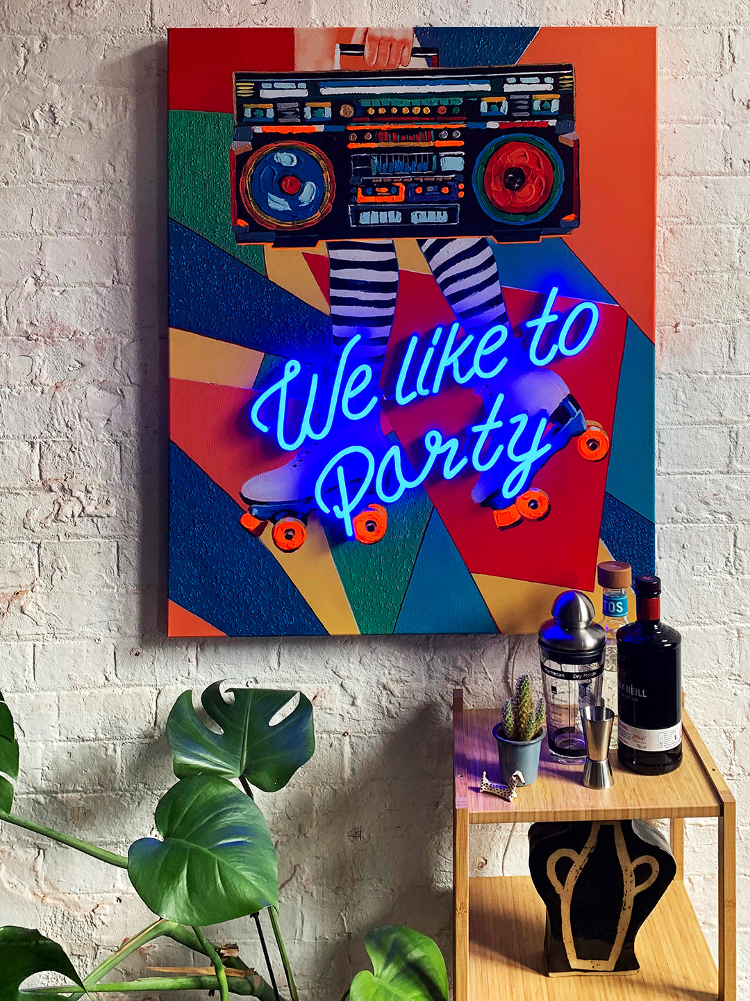Obra de arte mural "We Like to Party" con LED de neón - ESTÁNDAR