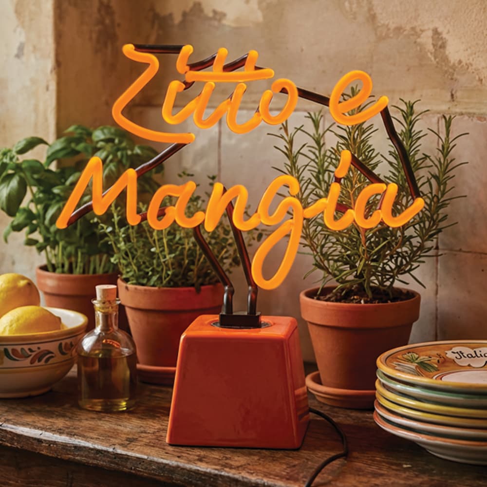 Zitto e mangia: Ceramic Base Glass Neon