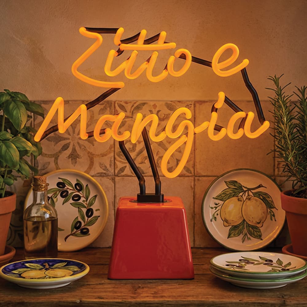 Zitto e mangia: Ceramic Base Glass Neon
