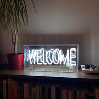 Enseigne néon en verre 'Welcome' - Blanc