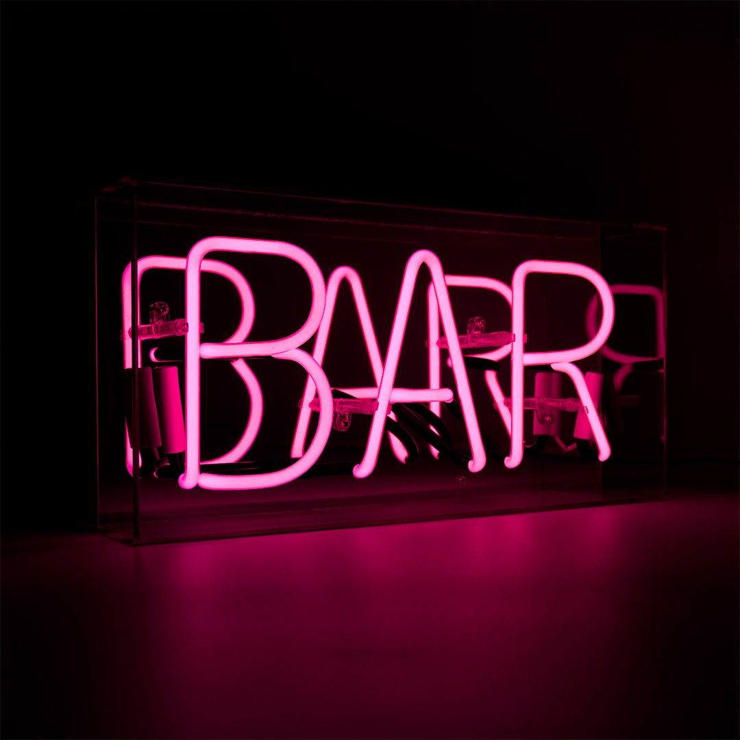 Insegna al neon in vetro 'Bar' - ROSA
