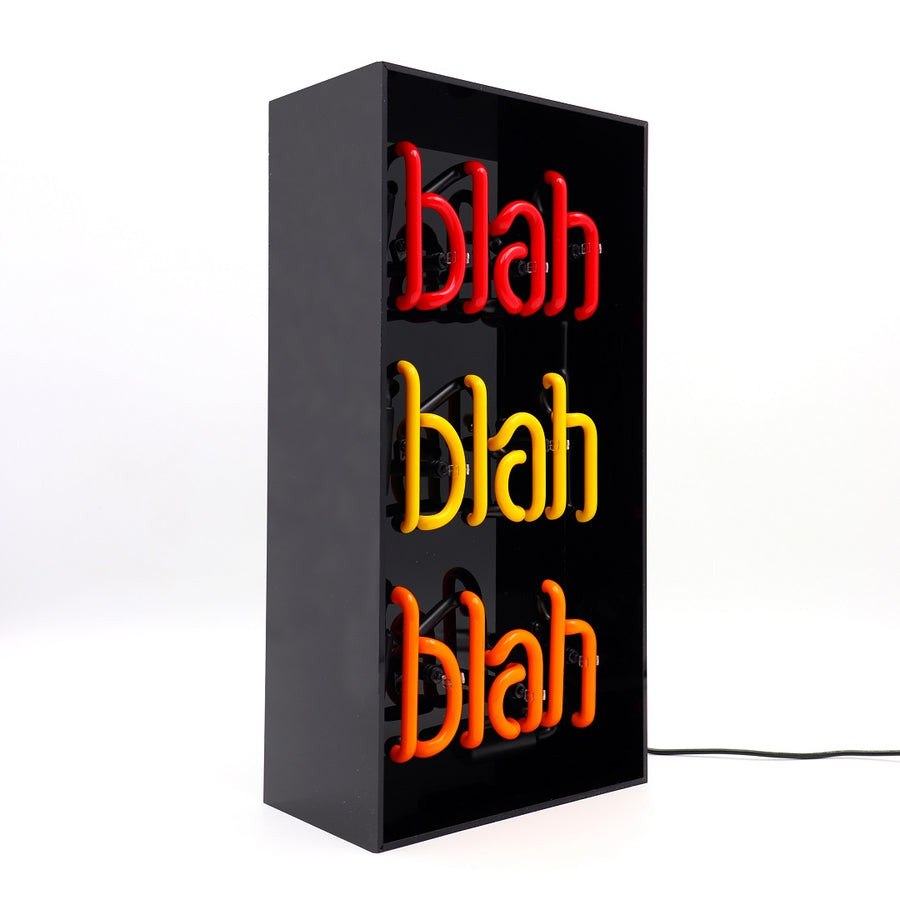 Panneau néon en verre 'Blah Blah Blah' - Acrylique noir